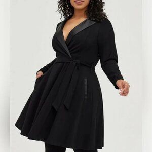 Dress Torrid Black Size 10 Womens Tuxedo Dress NWT VNeck W/ Pockets Long Sleeve